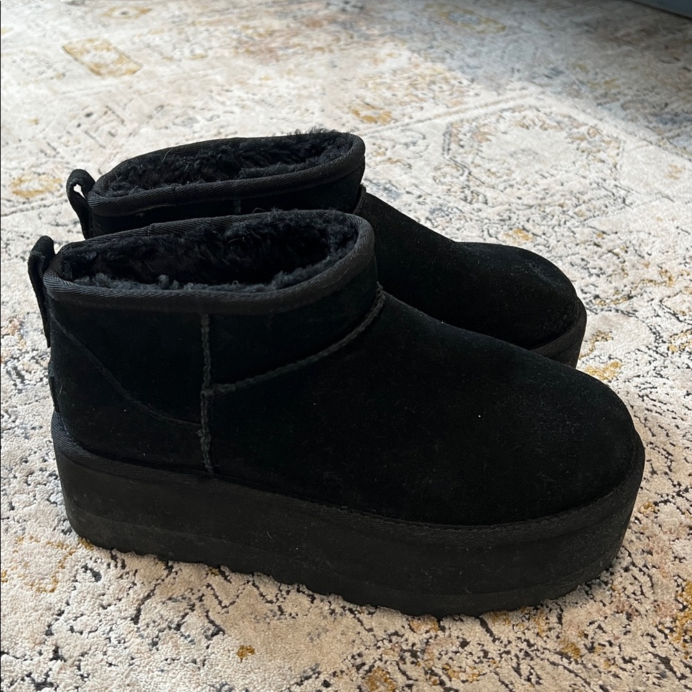 UGG Black Ankle Boots with Fur Lining